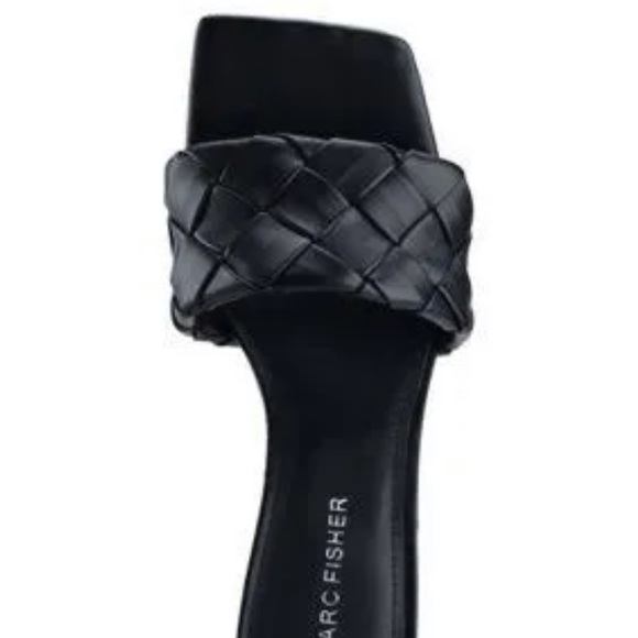 NIB Marc Fisher Womens Darasa Black Woven braided Slip On square toe sandal - Picture 1 of 7